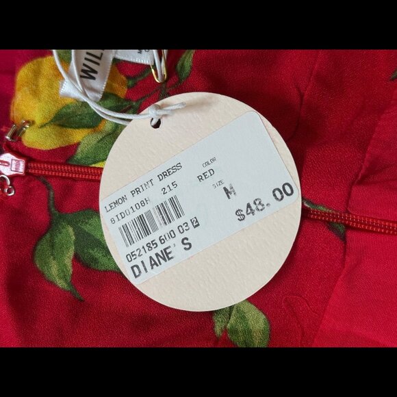 New Wild Honey Mini Dress Medium Red Lemon Print Front Tie Adjustable Strap - Picture 6 of 7